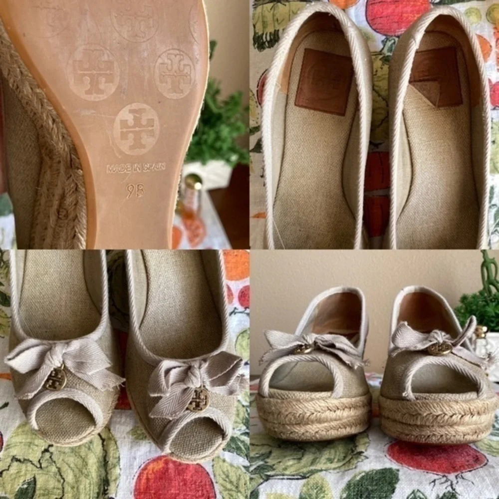 Tory Burch Jackie beige peeptoe wedges size 9B - Picture 13 of 16